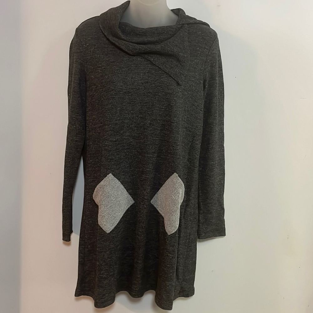 Lime & Chili Gray French Terry Cowl Neck Tunic Shift Dress M